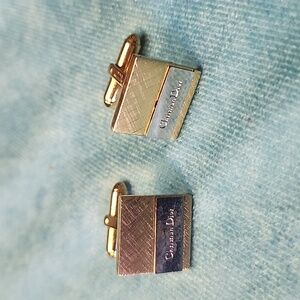 Christian Dior Silver Gold Square Cufflinks Buttons Unisex